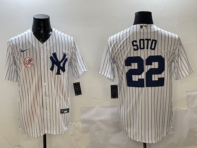 Men New York Yankees #22 Soto White Stripe Game 2025 Nike MLB Jersey style 4
